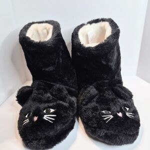 Black Cat Plush Slippers Size Medium